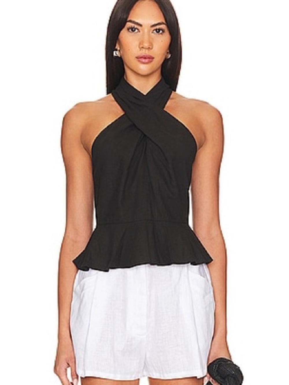 Revolve Steve Madden Black Crisscross Halter Peplum Camisole